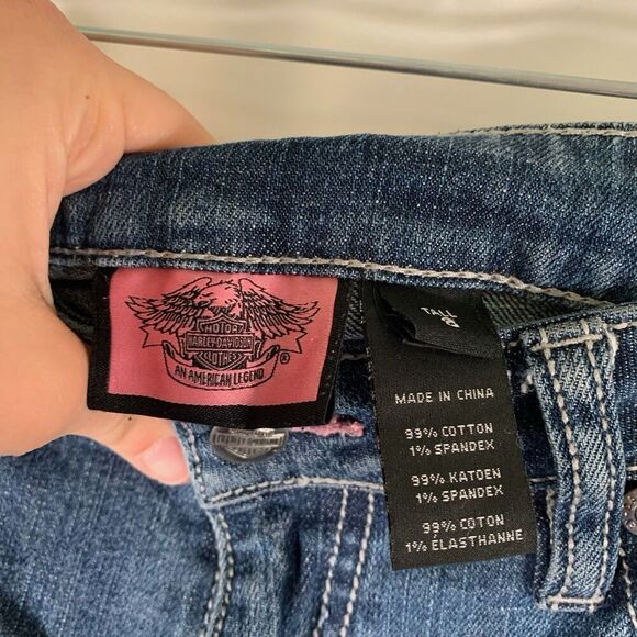 Harley Davidson Jeans Women's 8 Tall Medium Wash Denim Bedazzled Mid Rise Cotton - Picture 5 of 11